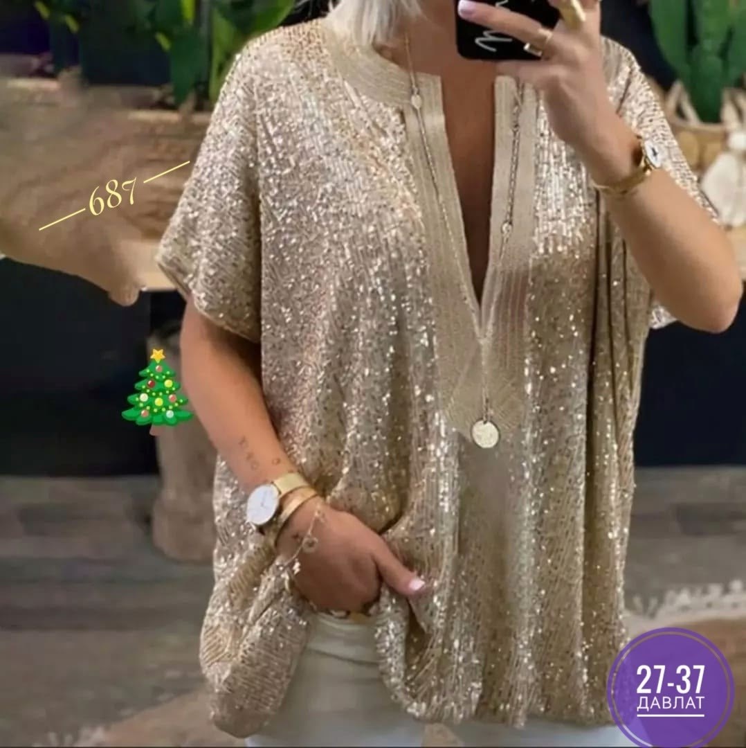 женская свободная блузка с блестками,блузка женская,блестящая блузка,модная блузка,блузка с пайетками женская