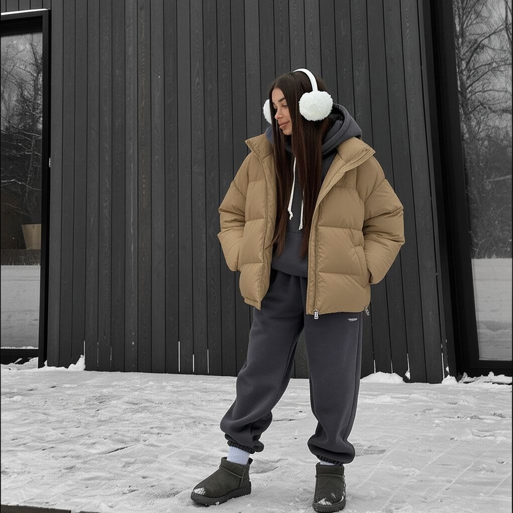 зимняя куртка оверсайз,зимние образы с пуховиками,куртка пуховик оверсайз,куртка оверсайз,зимняя куртка пуховик