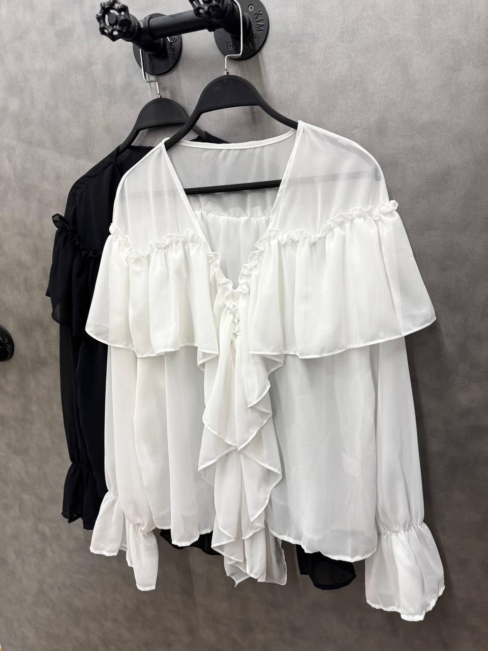 женская шифоновая рубашка с рюшами,прозрачная блузка,блузка с объемными рукавами,шифоновые блузки,блузка стильная