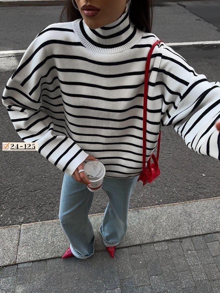 свитер в стиле оверсайз,женский свитер в полоску,вязаный свитер в полоску,свитер туника вязаный оверсайз,кофта свитер женский
