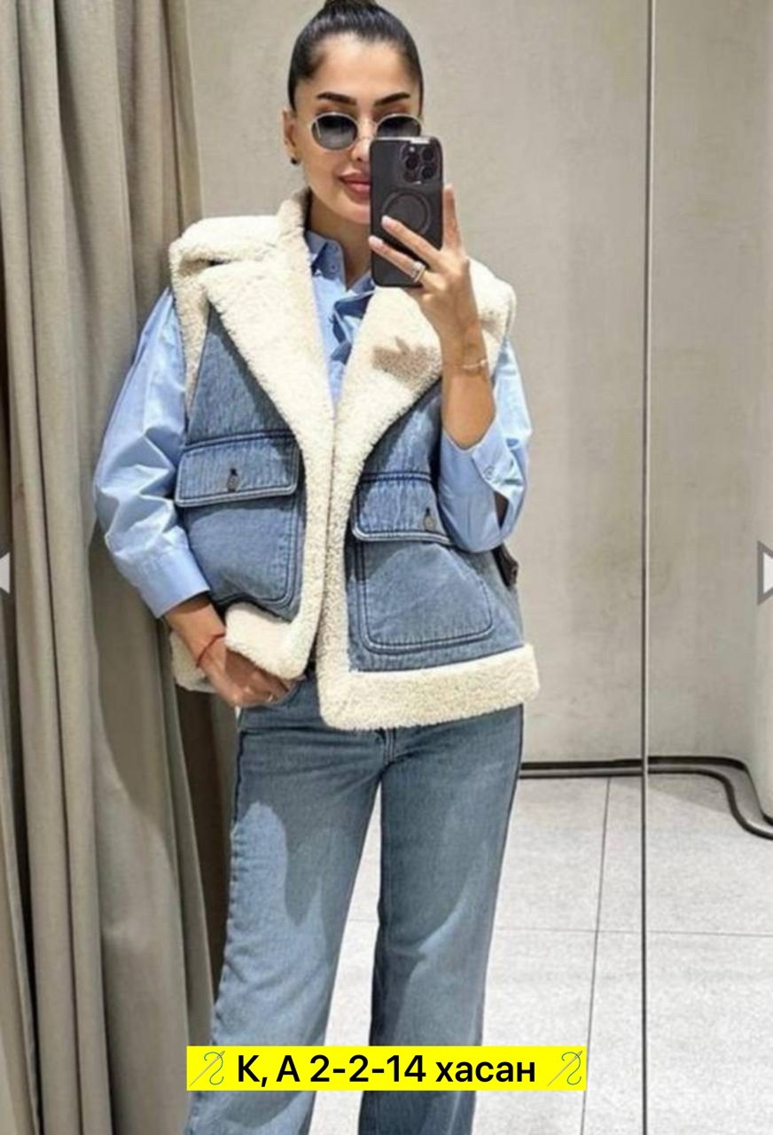 женская джинсовая куртка с мехом,джинсовая куртка с мехом,теплый жилет,жилет женский джинсовый,жилетка авиатор