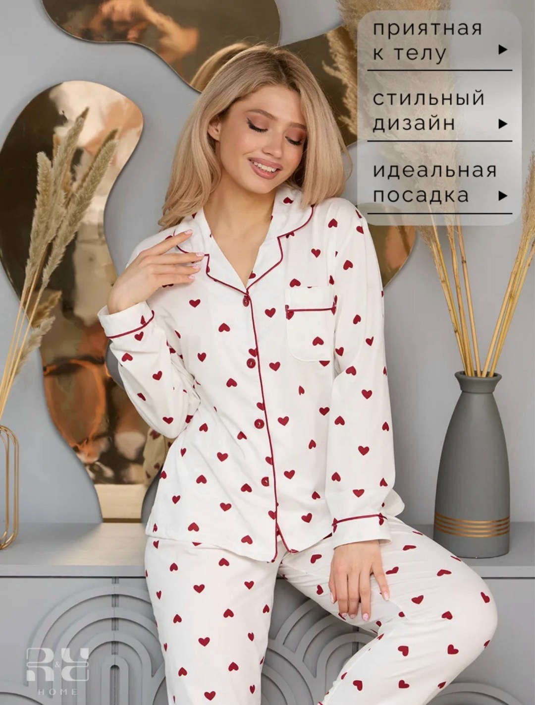 пижама женская,пижама со штанами и рубашкой с сердечками,пижама женская с рубашкой,пижама с сердечками со штанами,комплект пижама