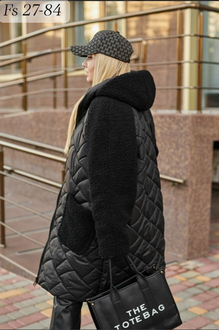 куртка оверсайз зимняя,стеганое полупальто,удлиненная зимняя куртка,пальто комбинированное,куртка пальто