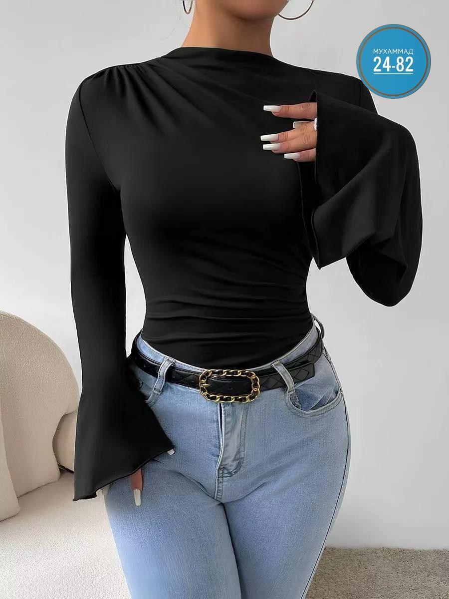женская кофта,блузка женская,расклешенные рукава,футболка с воротником стойкой,топ с длинными рукавами женский