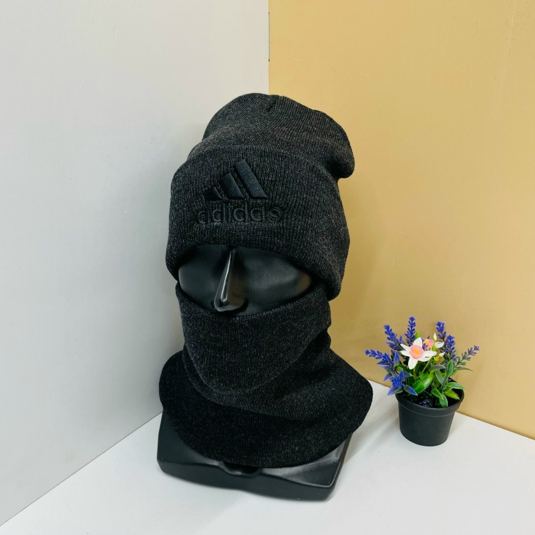 шапка мужская adidas,шапка для мужчин,мужская шапка,шапка и снуд,комплект шапки