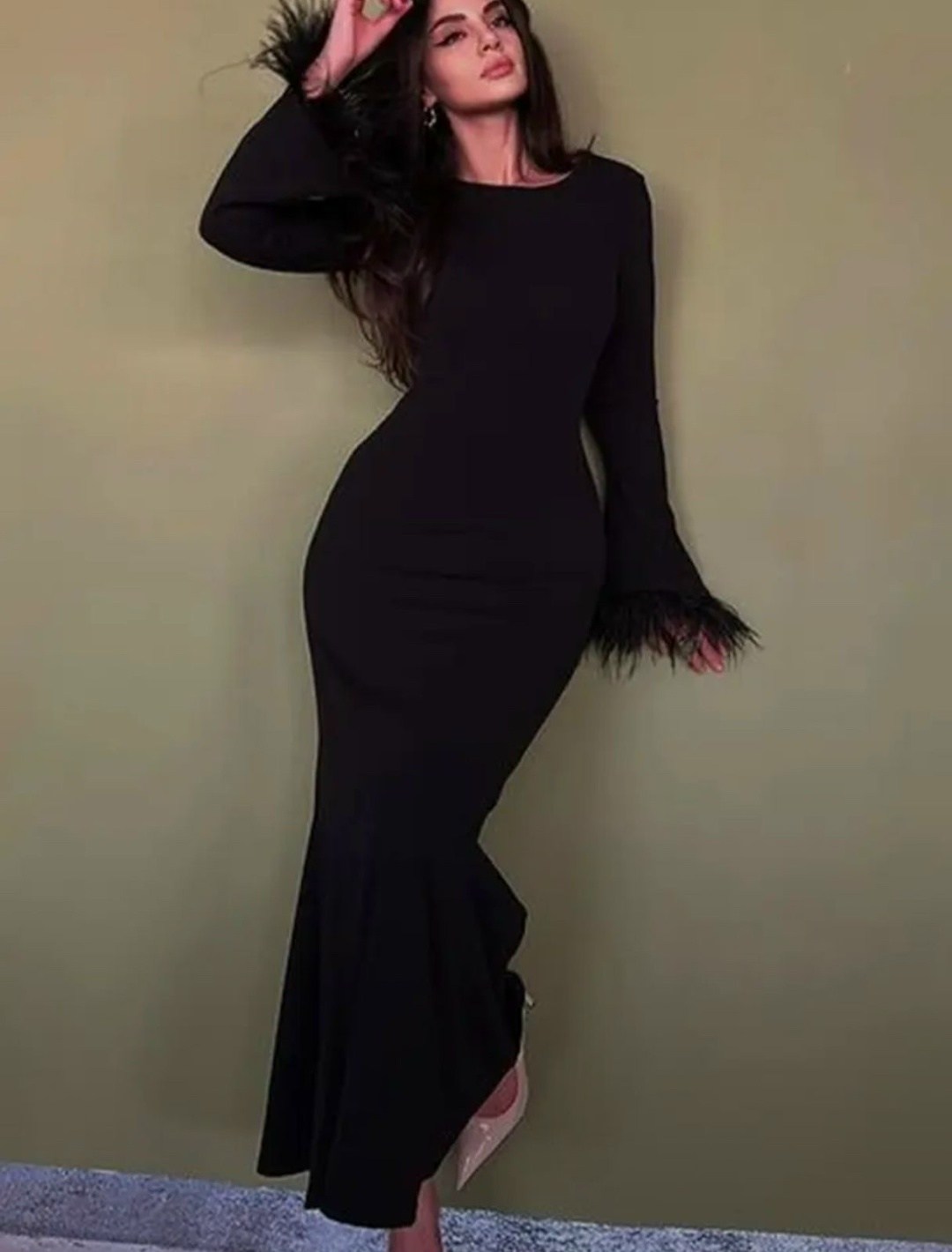 платье с длинными рукавами,элегантное длинное платье,платье черное длинное,платье черный,платье облегающее длинное