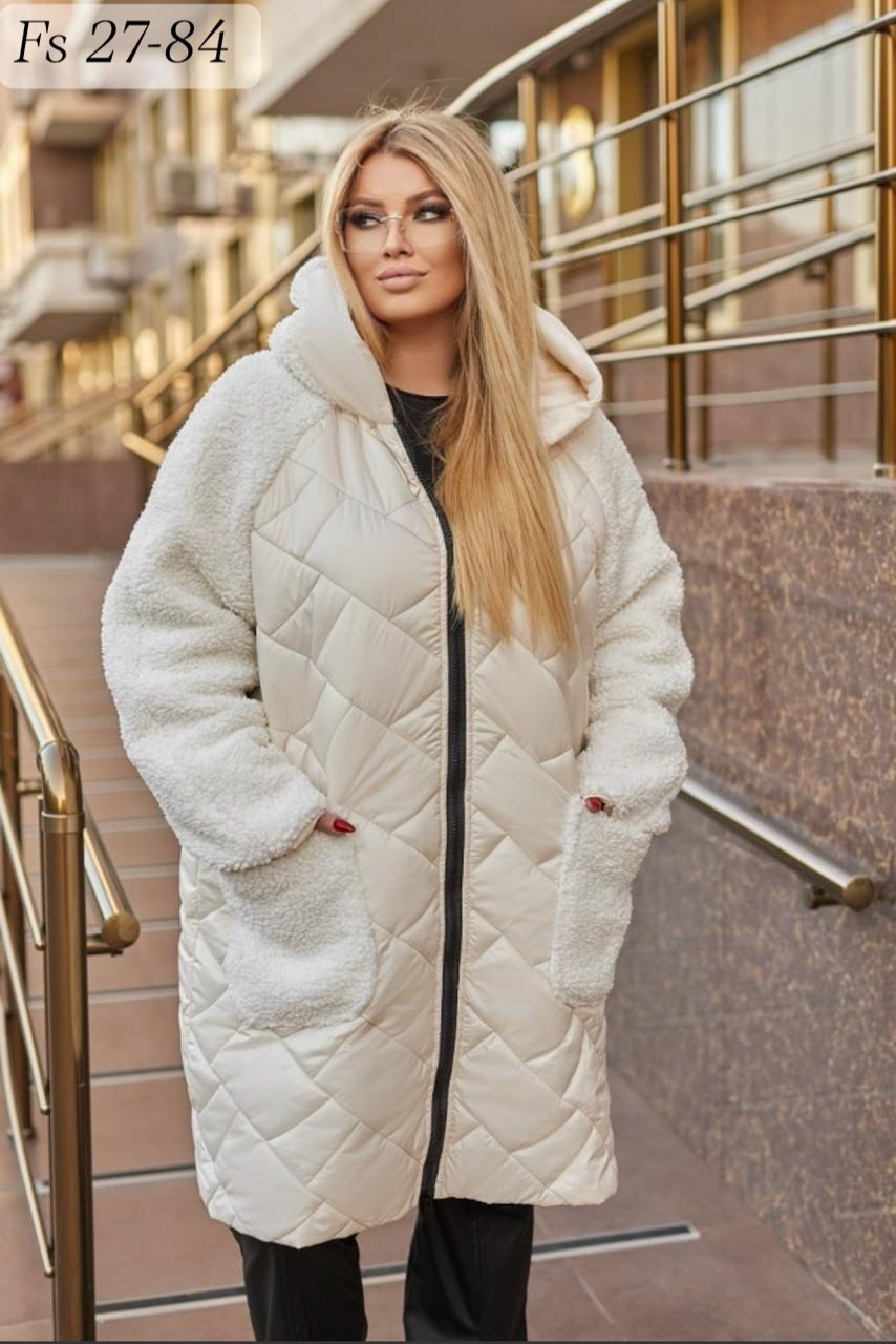 куртка оверсайз зимняя,стеганое полупальто,удлиненная зимняя куртка,пальто комбинированное,куртка пальто