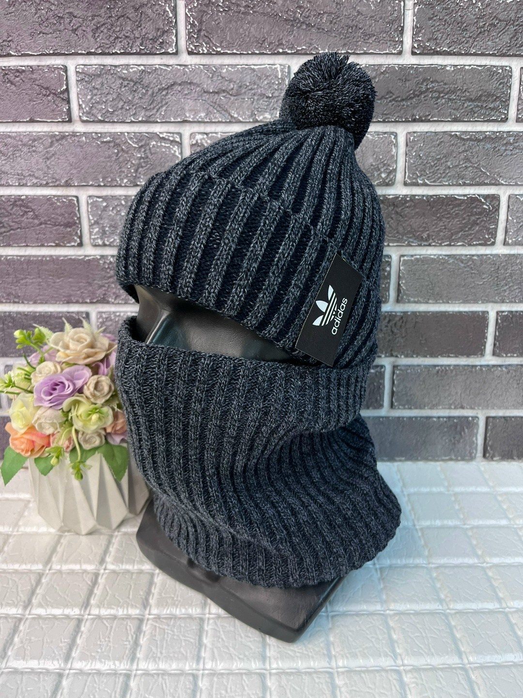 комплект шапка и снуд,зимняя шапка и снуд,комплект шапка и снуд зимний мужской,шапка и снуд,шапка со снудом зимняя вязаная бини на флисе