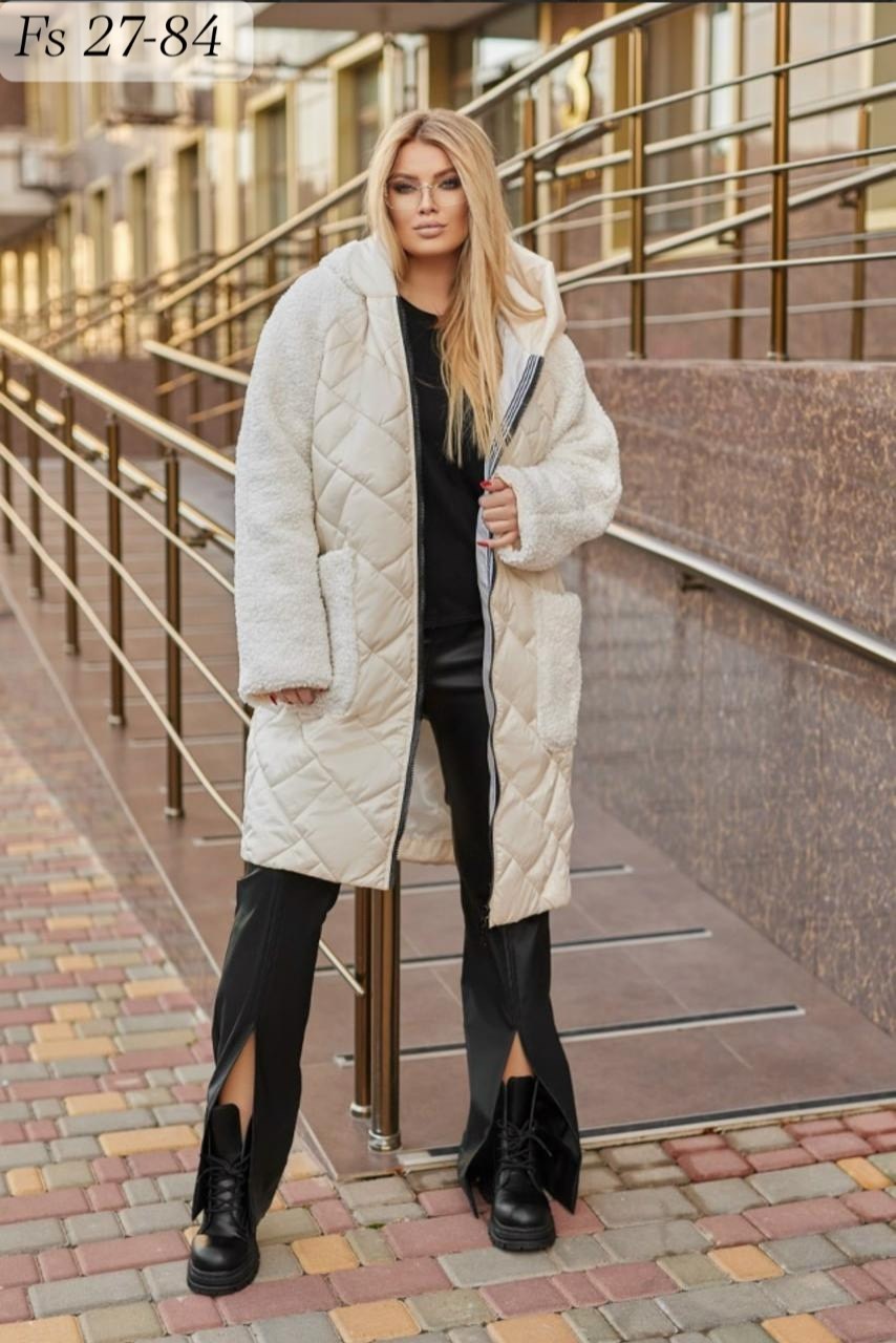 куртка оверсайз зимняя,стеганое полупальто,удлиненная зимняя куртка,пальто комбинированное,куртка пальто