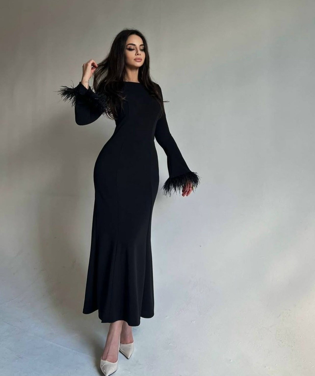 платье с длинными рукавами,элегантное длинное платье,платье черное длинное,платье черный,платье облегающее длинное