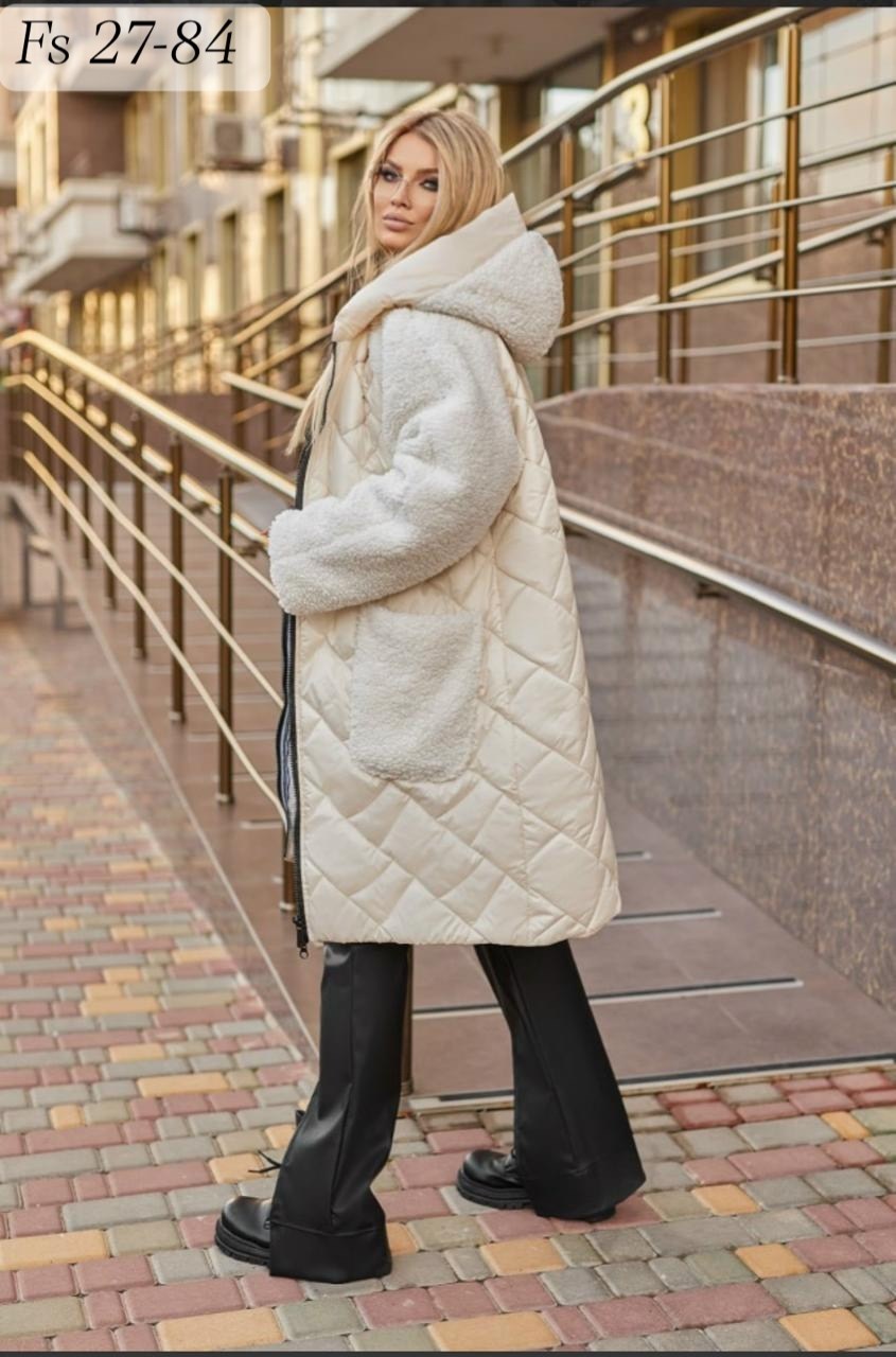куртка оверсайз зимняя,стеганое полупальто,удлиненная зимняя куртка,пальто комбинированное,куртка пальто