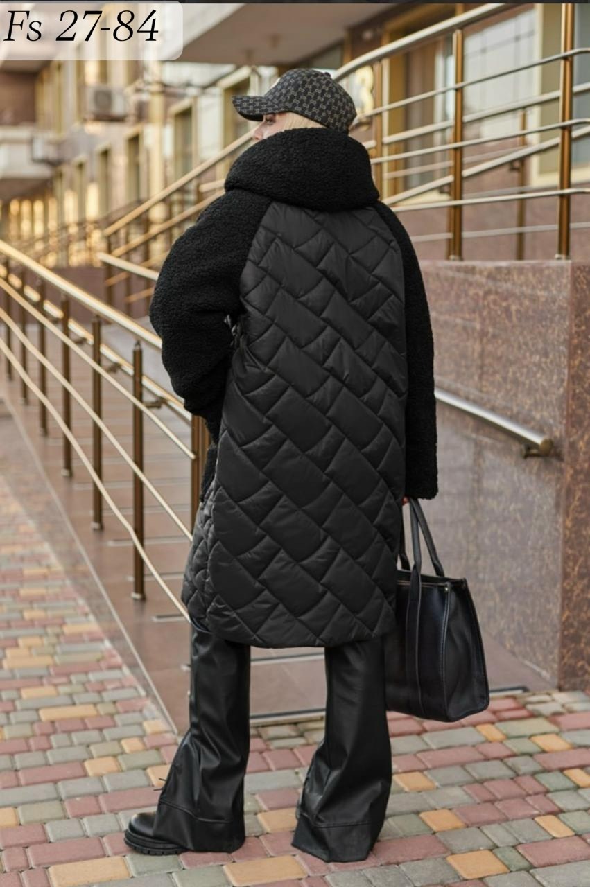 куртка оверсайз зимняя,стеганое полупальто,удлиненная зимняя куртка,пальто комбинированное,куртка пальто
