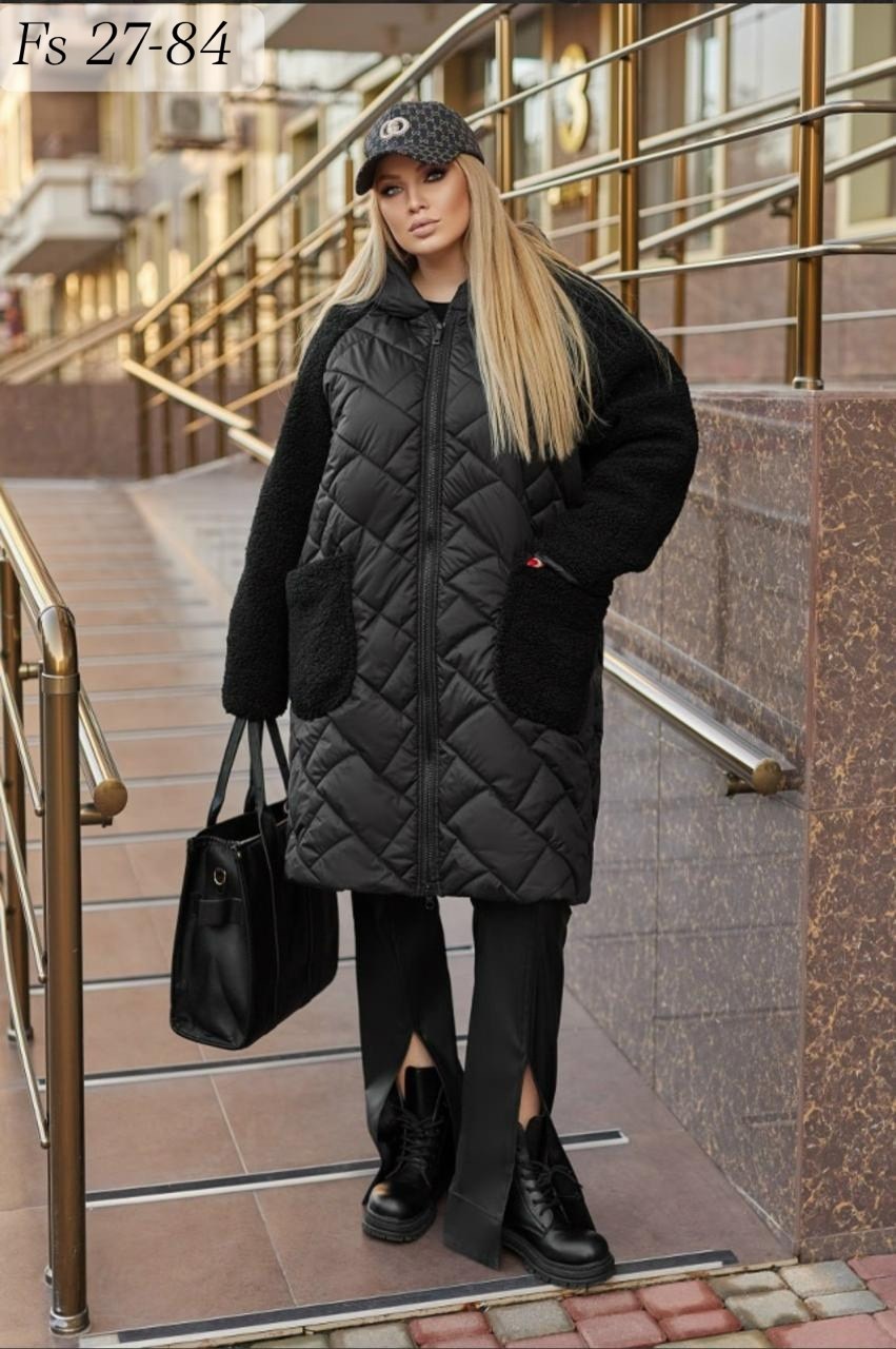 куртка оверсайз зимняя,стеганое полупальто,удлиненная зимняя куртка,пальто комбинированное,куртка пальто