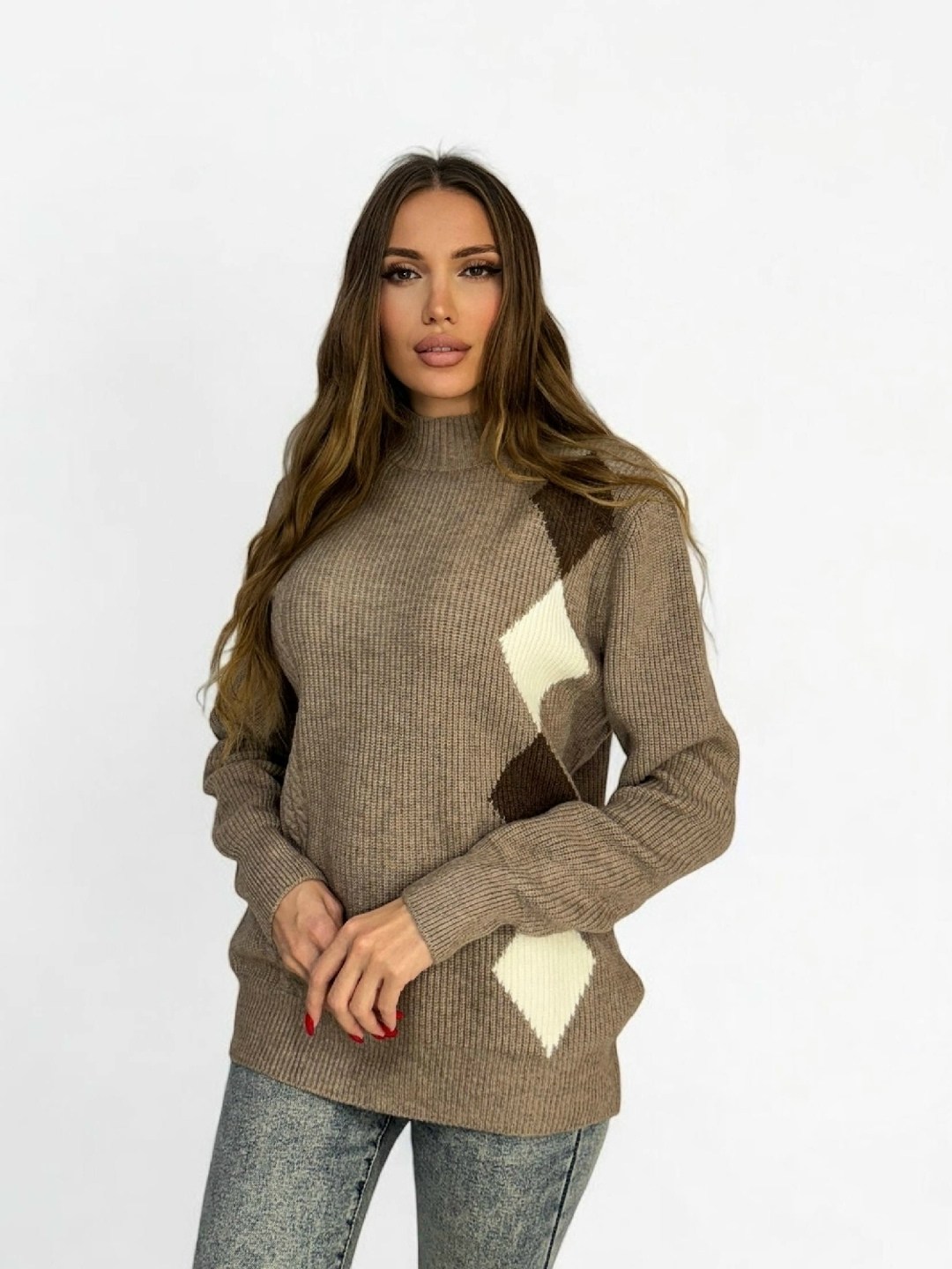 свитер пуловер,свитер с ромбами,свитер,свитер модный,вязаные свитера