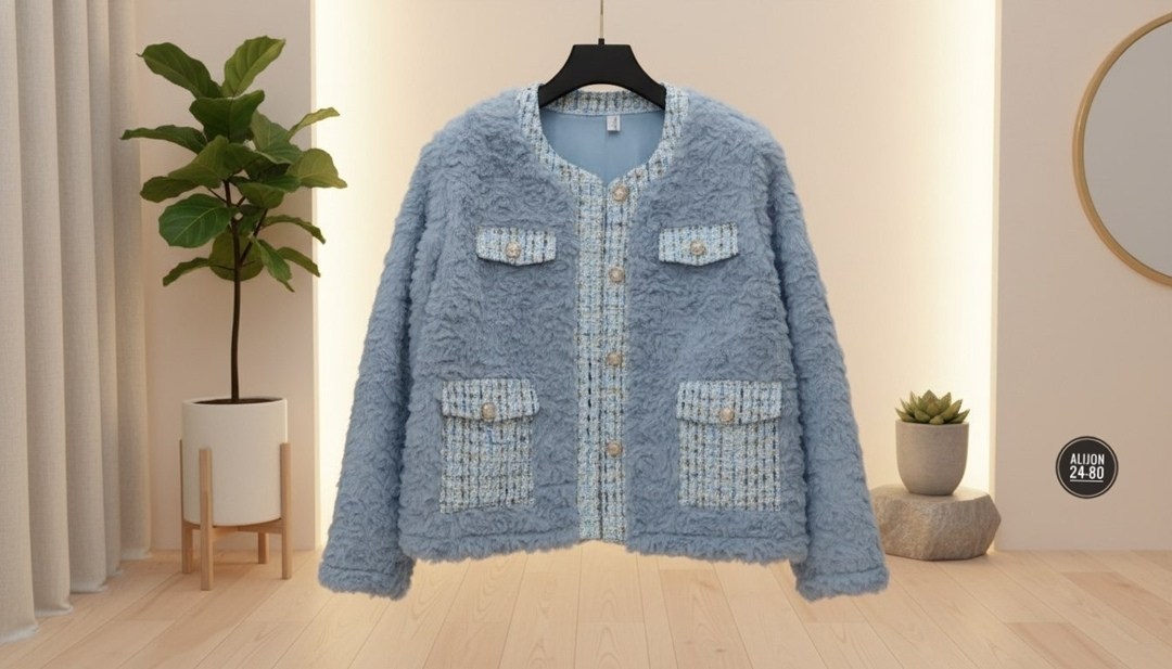 женская твидовая куртка,повседневная куртка,синий твидовый жакет,женская твидовая куртка с длинным рукавом,твидовая куртка