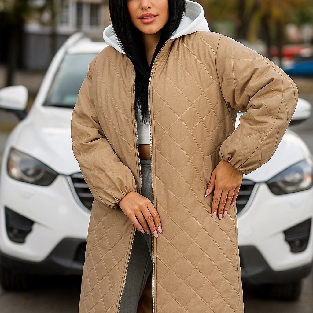 удлиненная куртка,куртка женская демисезонная,стеганое пальто,стеганая пальто с капюшоном,куртка женская