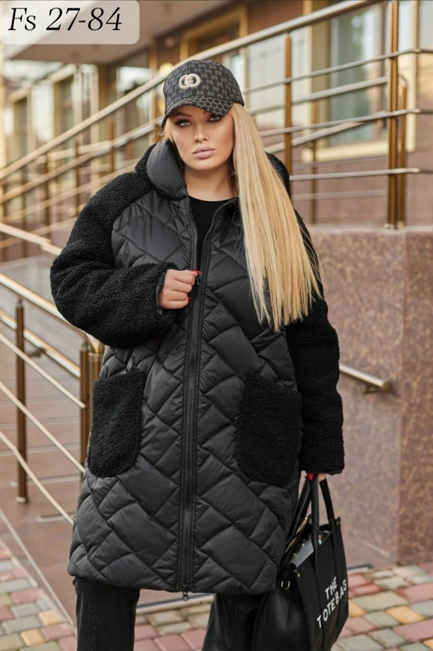 куртка оверсайз зимняя,стеганое полупальто,удлиненная зимняя куртка,пальто комбинированное,куртка пальто