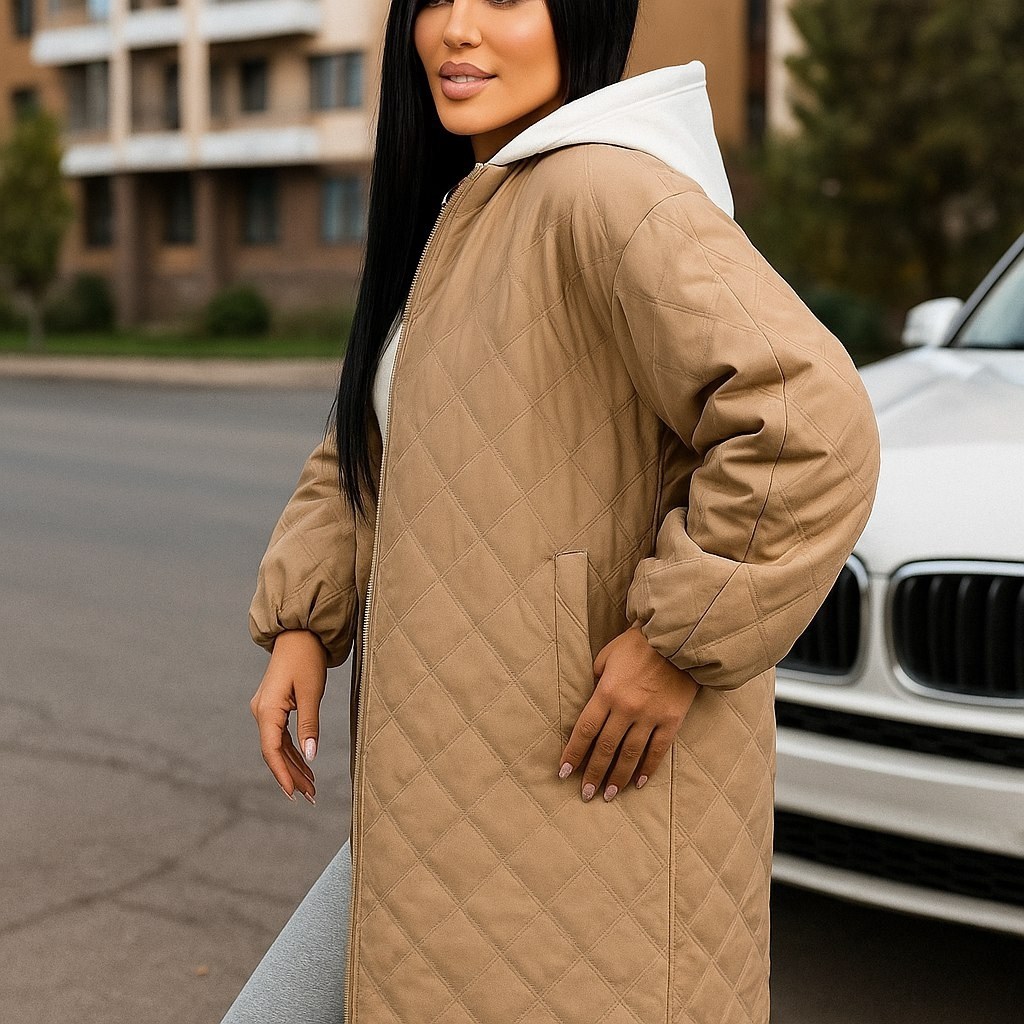 удлиненная куртка,куртка женская демисезонная,стеганое пальто,стеганая пальто с капюшоном,куртка женская