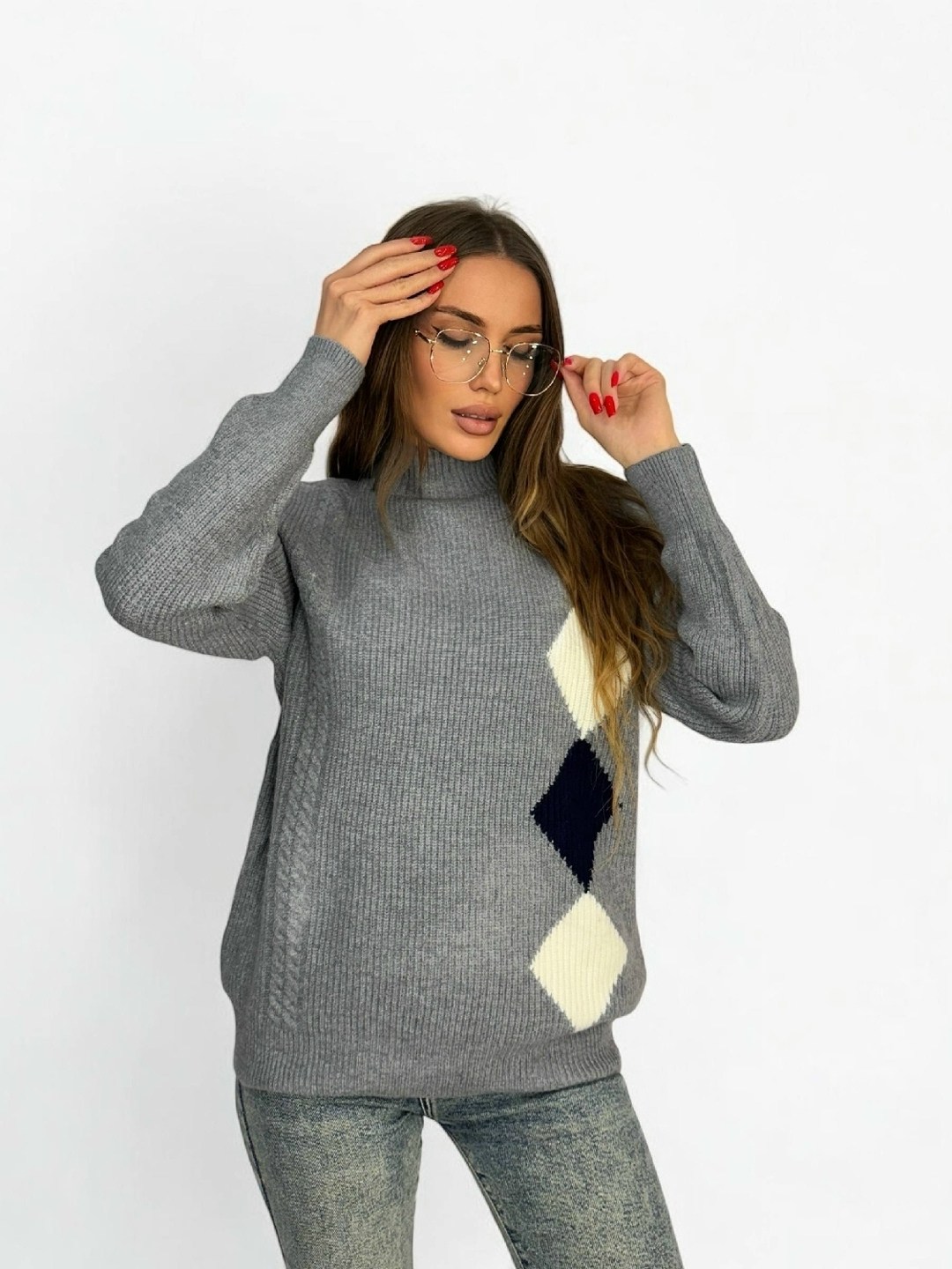 свитер пуловер,свитер с ромбами,свитер,свитер модный,вязаные свитера