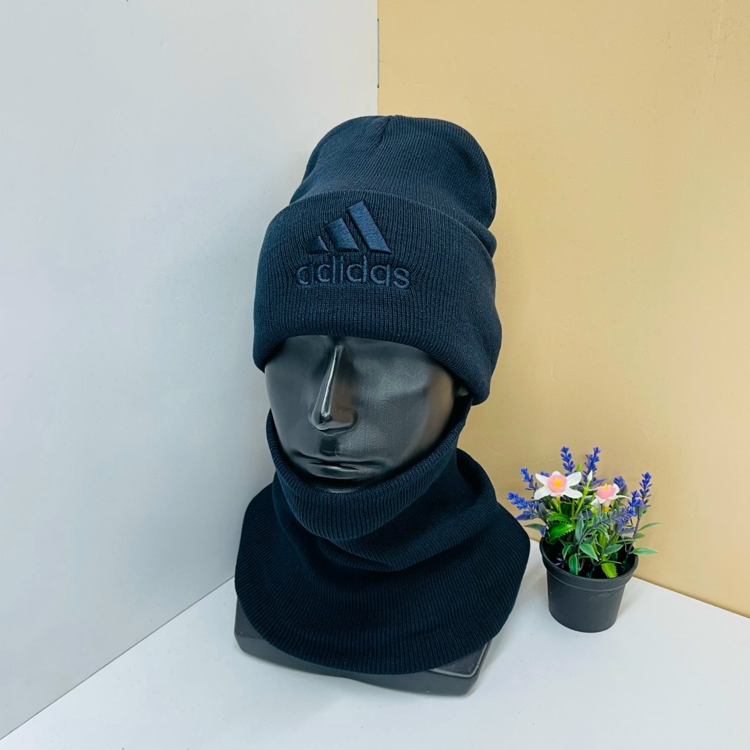 шапка мужская adidas,шапка для мужчин,мужская шапка,шапка и снуд,комплект шапки