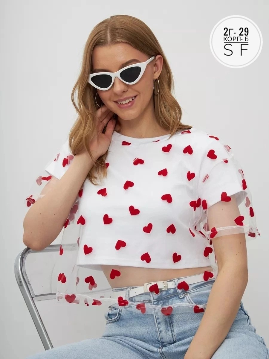 короткие футболки,женская футболка,летние женские футболки,футболка с сердечками