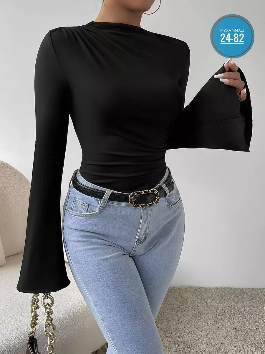 женская кофта,блузка женская,расклешенные рукава,футболка с воротником стойкой,топ с длинными рукавами женский