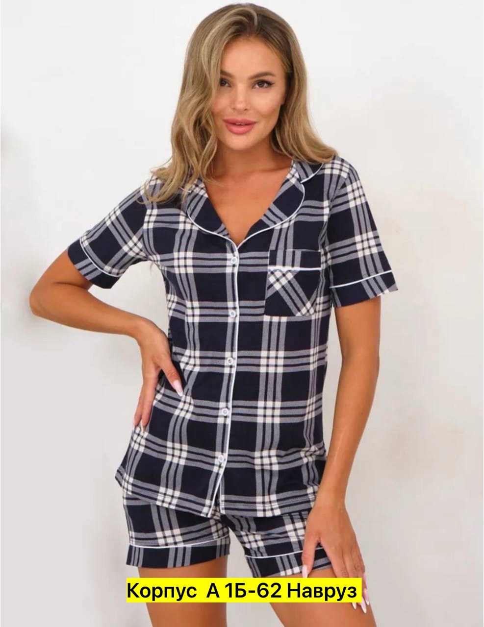 пижама женская,женская пижама с шортами,пижама в клетку,домашняя одежда пижама,пижама с рубашкой