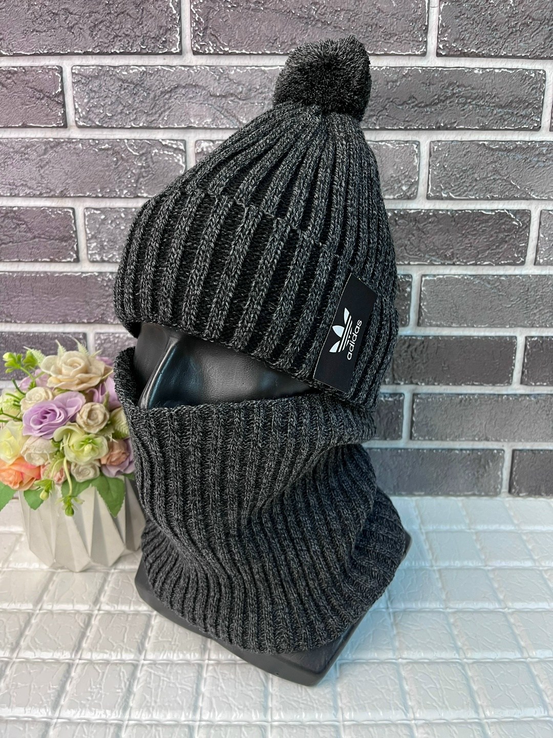 комплект шапка и снуд,зимняя шапка и снуд,комплект шапка и снуд зимний мужской,шапка и снуд,шапка со снудом зимняя вязаная бини на флисе