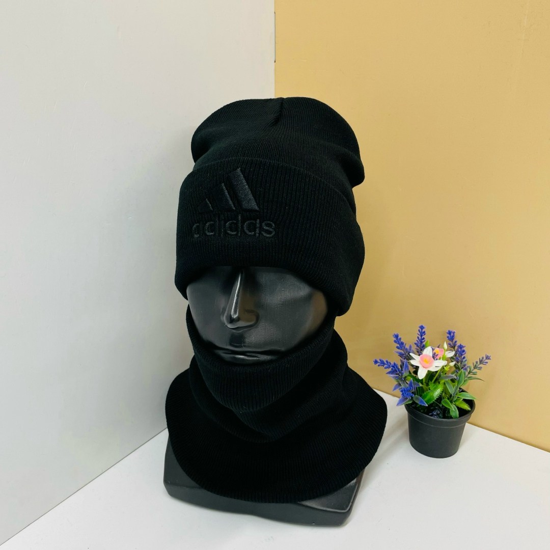 шапка мужская adidas,шапка для мужчин,мужская шапка,шапка и снуд,комплект шапки