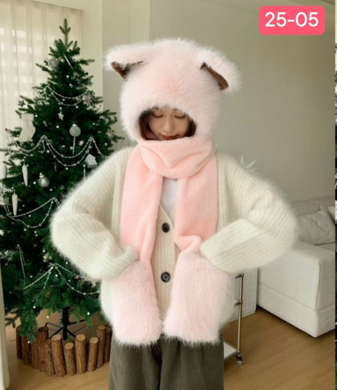 плюшевая шапка,шапка шарф с ушками,шарф с капюшоном,шапка комплект шарфом,шапка шарф