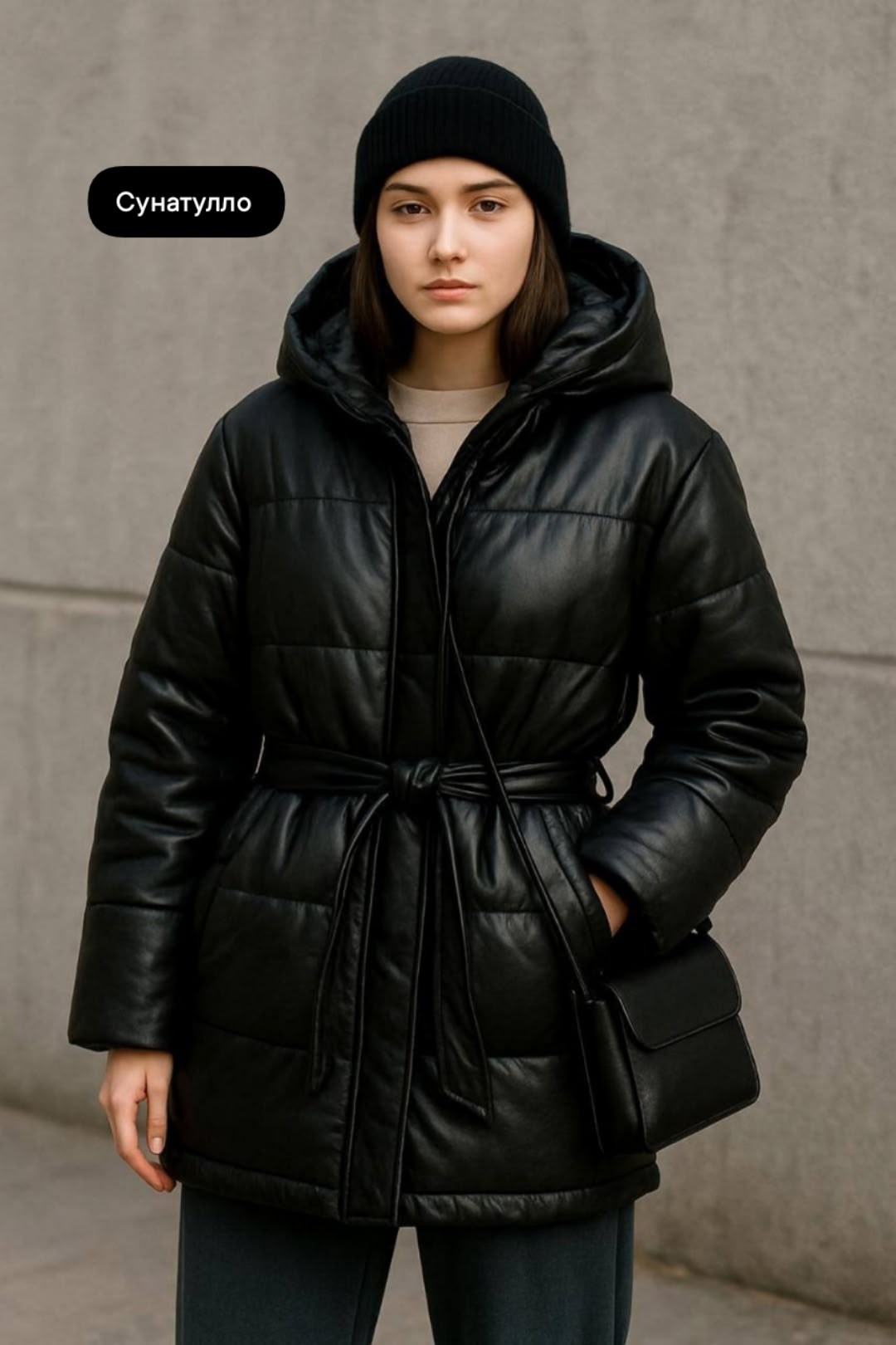 женская куртка из экокожи,куртка из экокожи,куртка с поясом,куртка из экокожи с капюшоном,пуховик из экокожи