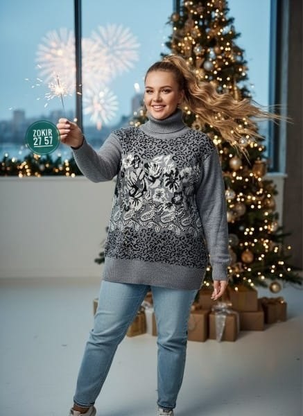 свитер с горлом новогодний с оленями вязаный,свитер с горлом новогодний с оленями,свитер plover wear на каждый день,новогодний джемпер,джемпер с новогодним принтом