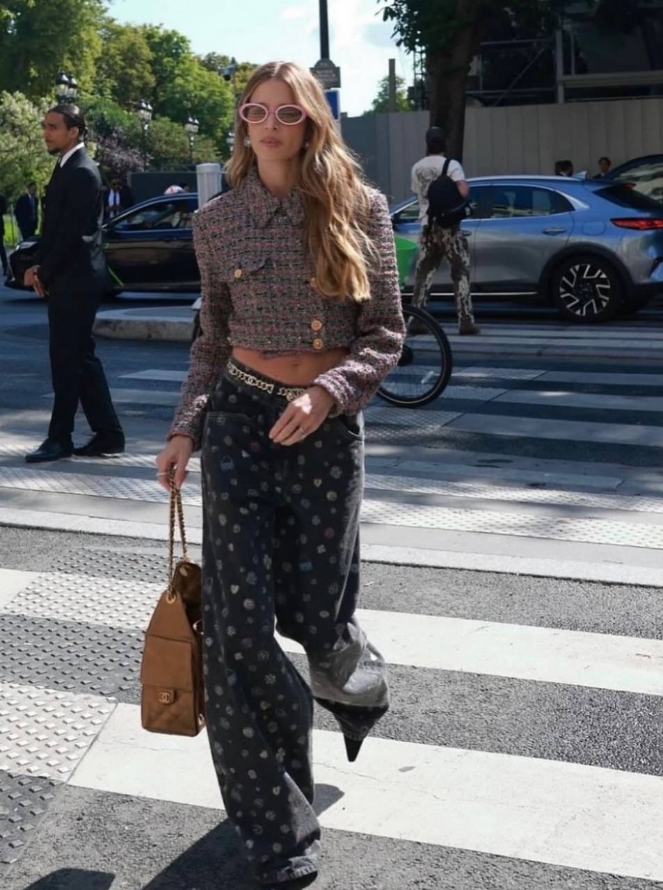 брюки палаццо изумрудные,шанель мода,твидовые костюмы,уличный стиль,мода стиль