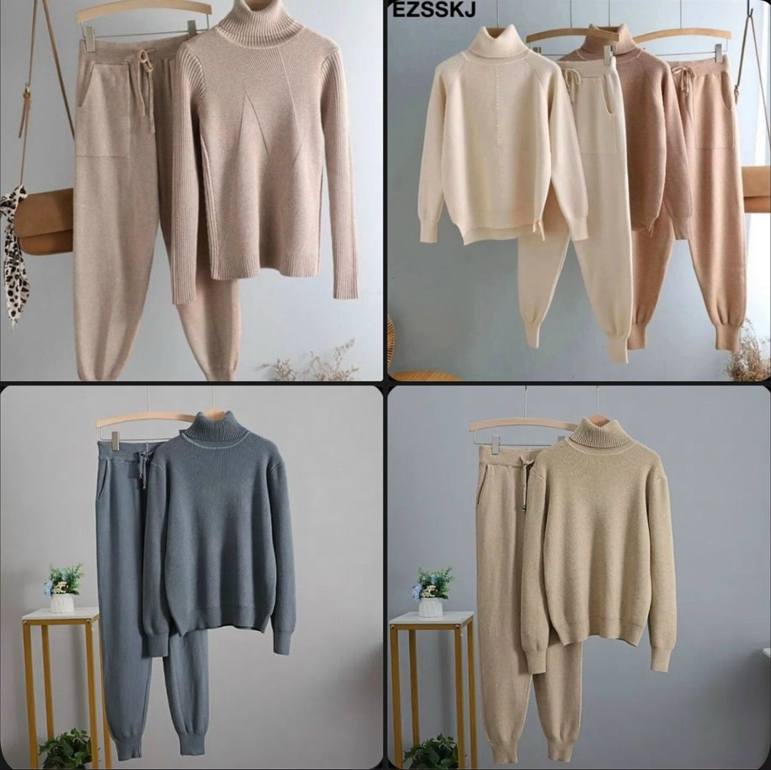 женский трикотажный костюм из двух предметов,трикотажный костюм повседневный,трикотажные костюмы,модные свитера,комплект свитер