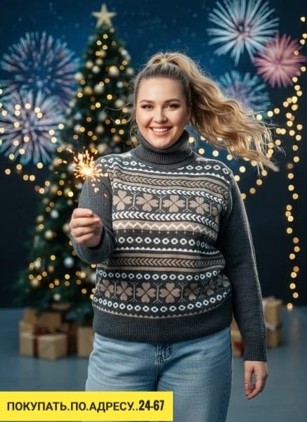 джемпер вязаный с новогодним принтом,свитера женские,джемпер женский новогодний,свитер,свитер джемпер