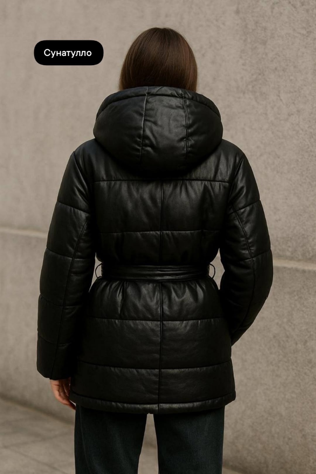 женская куртка из экокожи,куртка из экокожи,куртка с поясом,куртка из экокожи с капюшоном,пуховик из экокожи