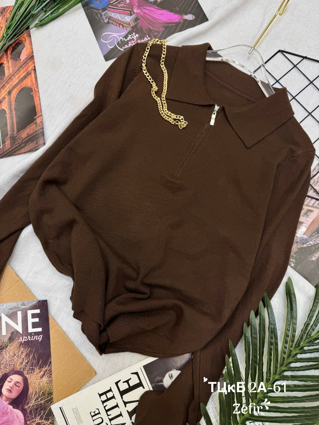 женская кофта,кофта поло,свитера женские,свитер кофта,коричневый джемпер
