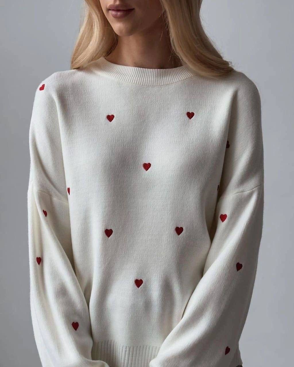 свитер сердечки,женские свитера,кофта женская свитер,джемпер с сердечками,свитер оверсайз с сердцами