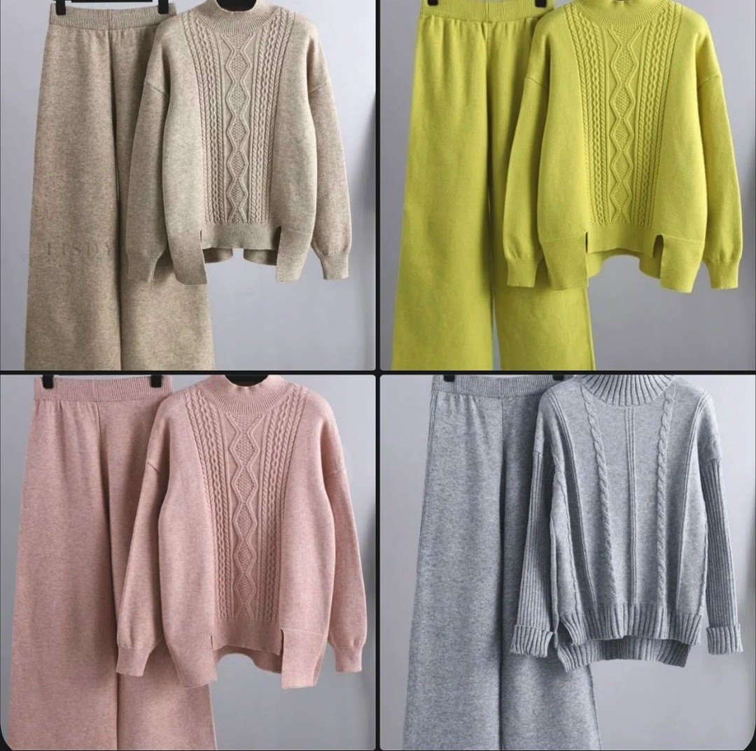 женский трикотажный костюм из двух предметов,трикотажный костюм повседневный,трикотажные костюмы,модные свитера,комплект свитер