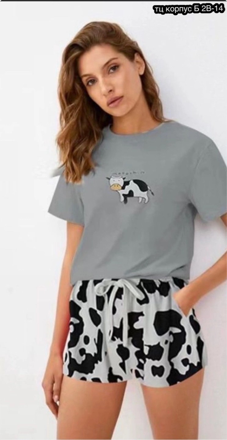 женская пижама,домашняя одежда пижама,пижама корова,комплект пижама,пижама с принтом