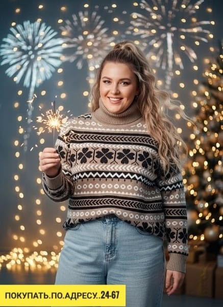 джемпер вязаный с новогодним принтом,свитера женские,джемпер женский новогодний,свитер,свитер джемпер