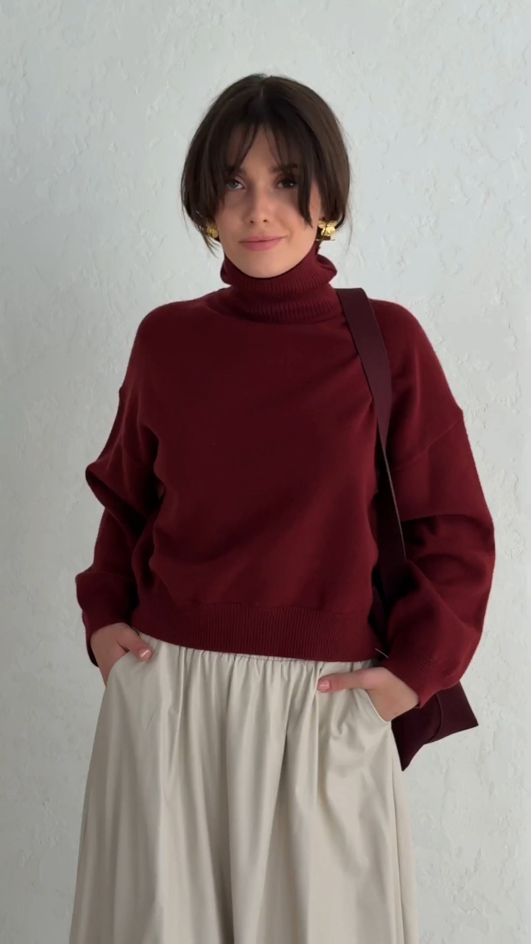 бордовый свитер,женские свитера,свитер женский оверсайз,свитер свободный,свитер с высоким воротником