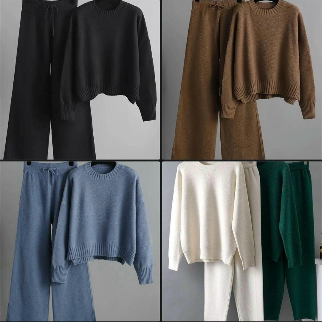 женский трикотажный костюм из двух предметов,трикотажный костюм повседневный,трикотажные костюмы,модные свитера,комплект свитер