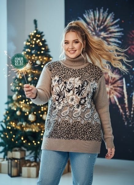 свитер с горлом новогодний с оленями вязаный,свитер с горлом новогодний с оленями,свитер plover wear на каждый день,новогодний джемпер,джемпер с новогодним принтом