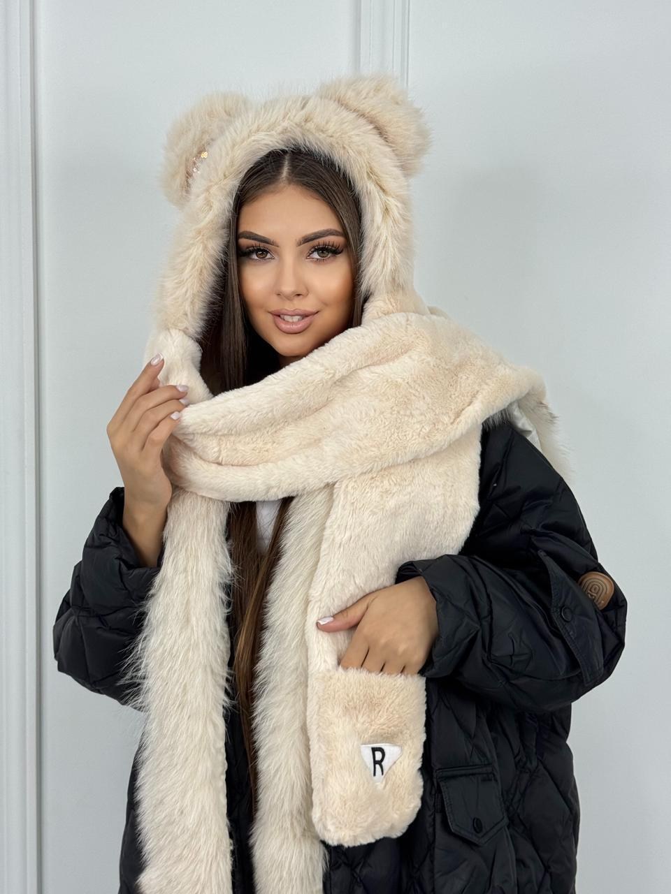 меховая шапка,шапка шарф,шапка с ушками шарфом,капюшон шарф,женская меховая шапка