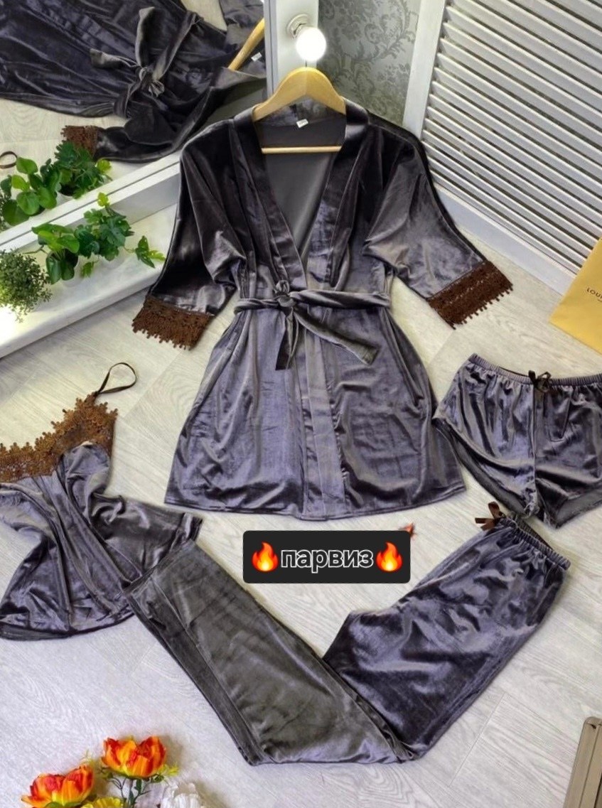 пижама велюр,комплект пижама,пижама комплект женская,пижама из бархата,велюровая пижама 5 в 1