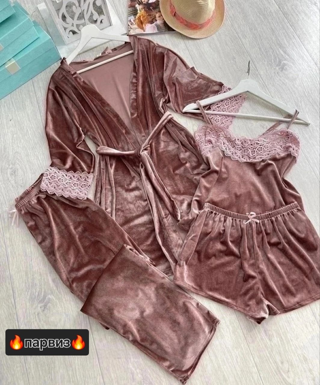 пижама велюр,комплект пижама,пижама комплект женская,пижама из бархата,велюровая пижама 5 в 1