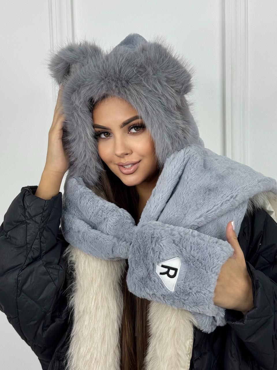 меховая шапка,шапка шарф,шапка с ушками шарфом,капюшон шарф,женская меховая шапка