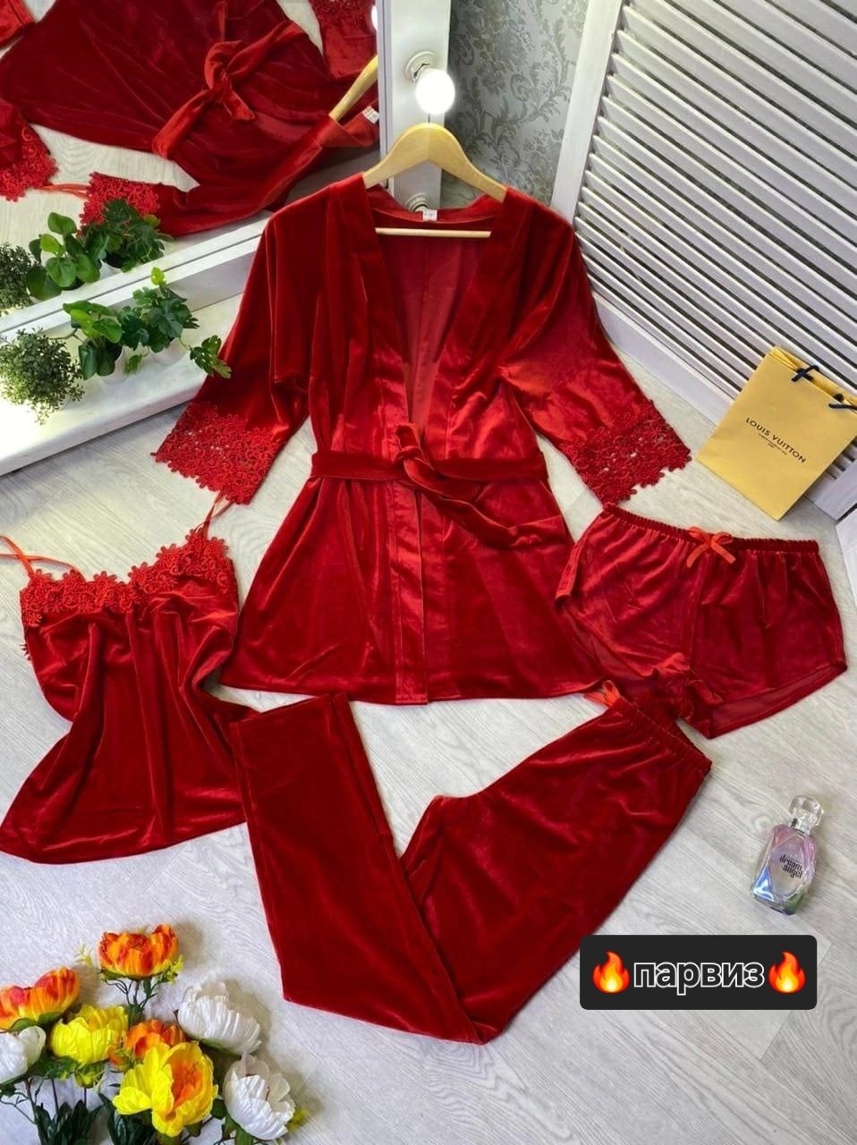 пижама велюр,комплект пижама,пижама комплект женская,пижама из бархата,велюровая пижама 5 в 1