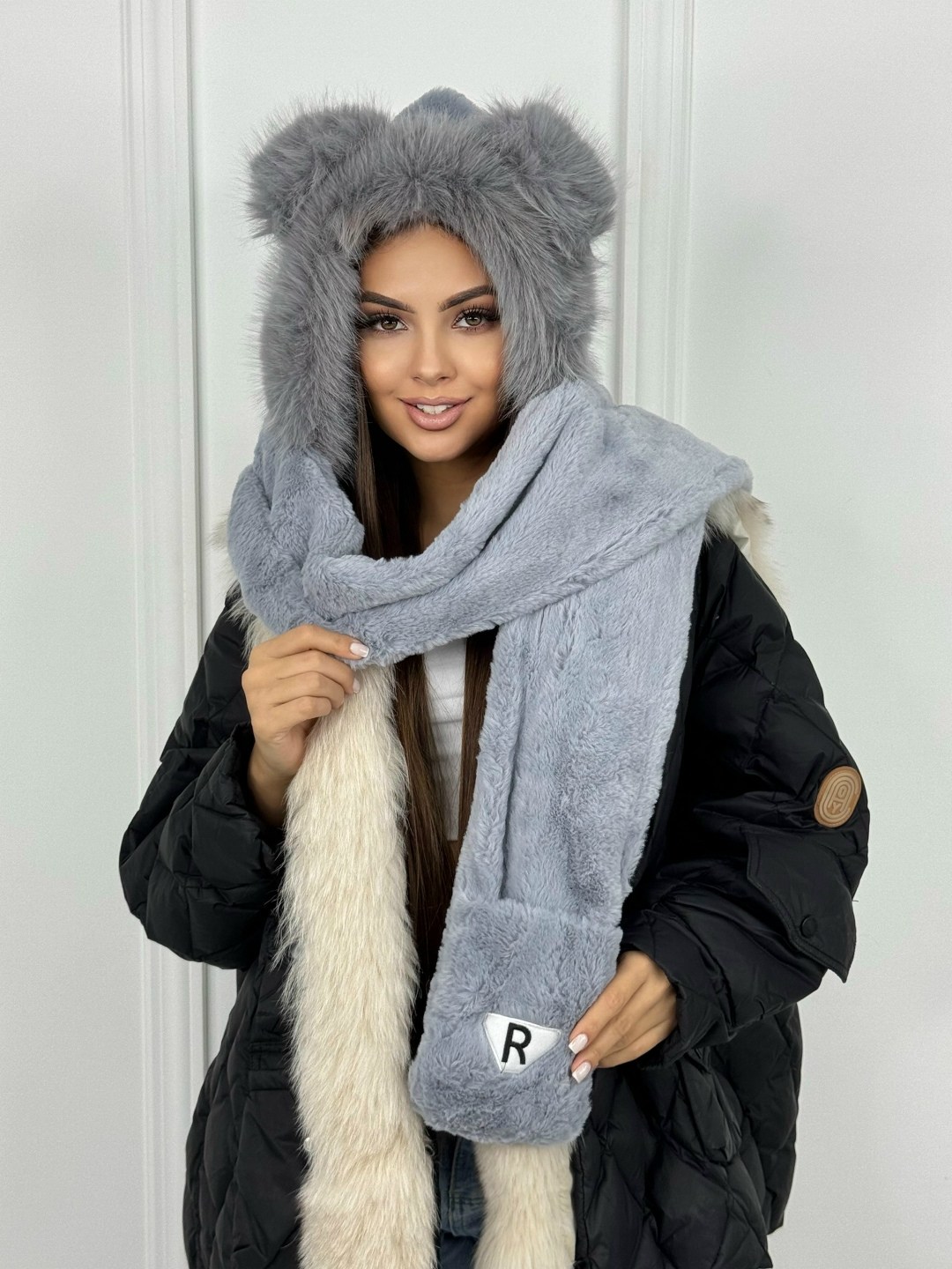 меховая шапка,шапка шарф,шапка с ушками шарфом,капюшон шарф,женская меховая шапка